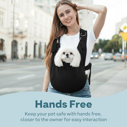 Supet Dog Carrier Sling for Small Dogs, Hands Free Adjustable Soft Cotton Puppy Chest Bag Carrier, Anti-Anxiety & Back Pain Relief Pet Front Pack (Black, Plus) - color: Black, size: Plus (5-12 LBS)