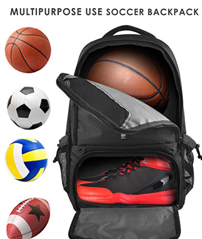 BROTOU Basketball Backpack, Large Basketball Bag with Shoes and Ball Compartment, Soccer Backpacks for Basketball/Volleyball - color: Black