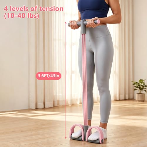 Pedal Resistance Band with Handle,4/6/8 Resistance Levels Elastic Pull Rope, Portable Fitness Bands for Leg Butt Training, Home Gym, Yoga, Pilates - size: 4 Levels（Pink ）