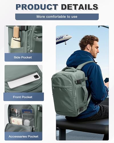 VGCUB Vacuum Backpack Travel with Pump, 40L Carry On Travel Backpack Flight Approved TSA, Vacuum Seal Compression Bags for Clothing, Waterproof Personal Item Bag for Women Men Dark green - color: A-dark Green With Vacuum Bag