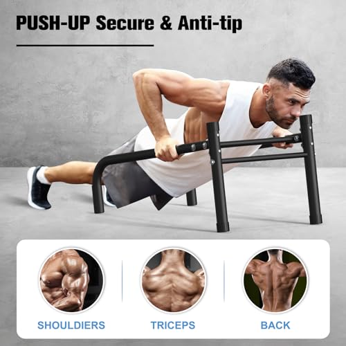 RELIFE REBUILD YOUR LIFE Dip Station Functional Heavy Duty Dip Stands Fitness Workout Dip bar Station Stabilizer Parallette Push Up Stand - color: Black-02