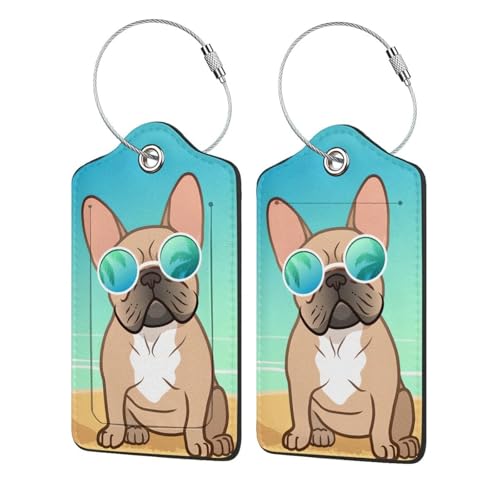 2P Cute Dog Luggage Tags Privacy Cover ID Label with Stainless Steel Loop and Address Card for Travel Bag Suitcase Funny Cute Man Women Kids - color: Cool Dog
