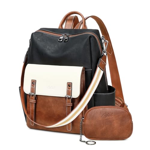 AGLOD Backpack Purse for Women PU Leather Back Packs Designer Ladies Shoulder Bag Fashion Faux Work Travel Handbags - color: Beige--black-brown