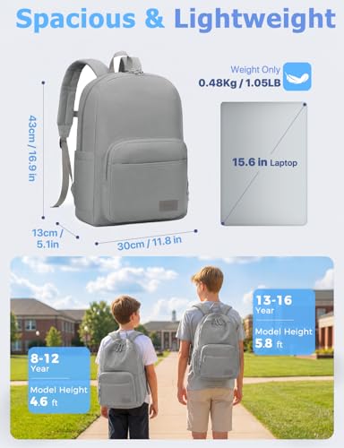 VASCHY School Backpacks, Lightweight Bookbag Schoolbag for Boys Girls Casual Basic Simple Daypack for Men Women Gray - color: Gray