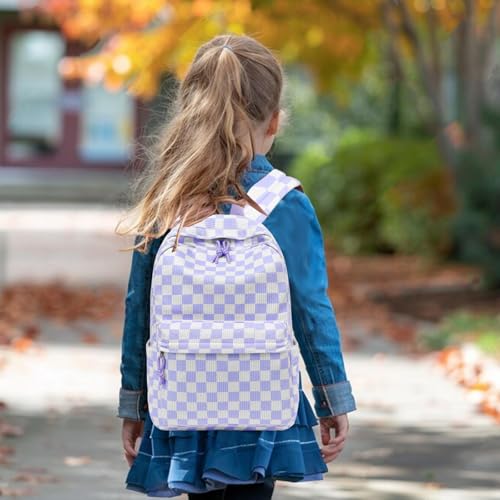 LEDAOU School Backpack for Teen Girls Elementary Middle School Bookbag Kids Backpacks Women Laptop Backpack Travel Daypack - color: Purple Checkered