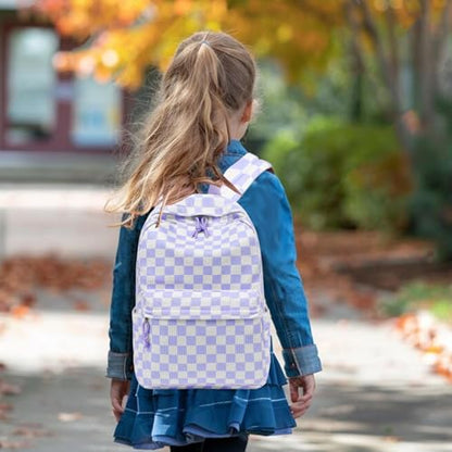 LEDAOU School Backpack for Teen Girls Elementary Middle School Bookbag Kids Backpacks Women Laptop Backpack Travel Daypack - color: Purple Checkered