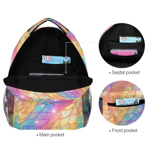 Backpacks for Men and Women Waterproof College School Computer Bag with Chest Strap Gift Men & Women Rainbow Scales Glittering - color: Multicolor06