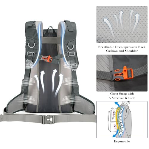 Long Keeper 40L Hiking Backpack Camping Daypack with Waterproof Rain Cover Lightweight Outdoor Sport Travel Backpack Rucksack (Grey) - color: Grey