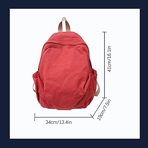 Women's canvas bag, men's and women's large capacity leisure backpack, men's and women's travel backpack (Red,One Size) - color: Red