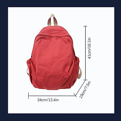 Women's canvas bag, men's and women's large capacity leisure backpack, men's and women's travel backpack (Red,One Size) - color: Red