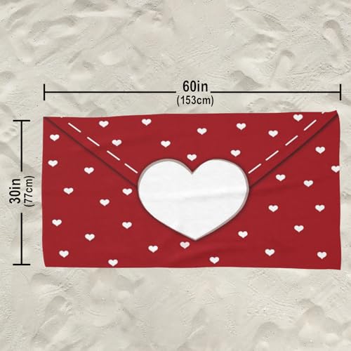 Valentines Day Red Hearts Beach Towel, Romantic Wedding Anniversary Lightweight Bath Towels, Quick Dry Absorbent Microfiber Swim Yoga Pool Beach Accessories, 30x60 Inch/ 77X153cm - color: Red Hearts