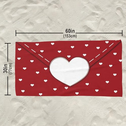 Valentines Day Red Hearts Beach Towel, Romantic Wedding Anniversary Lightweight Bath Towels, Quick Dry Absorbent Microfiber Swim Yoga Pool Beach Accessories, 30x60 Inch/ 77X153cm - color: Red Hearts