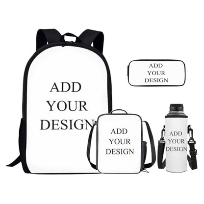 Add Your Design Backpack for Boys Girls Trendy School Backpack with Lunch Bag Pencil Case and Water Bottle Holder Kids Bookbag Daypack Novelty School Bags for Elementary Middle School - color: Add Your Design