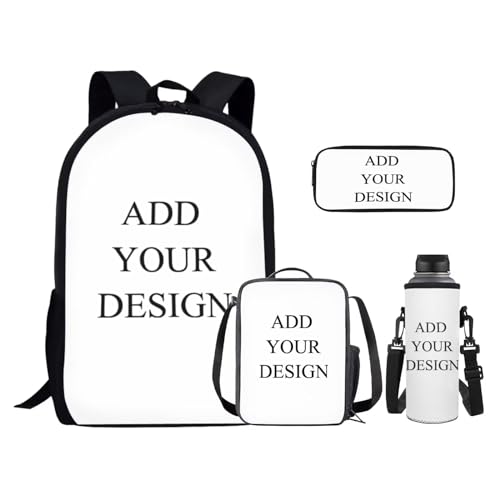 Add Your Design Backpack for Boys Girls Trendy School Backpack with Lunch Bag Pencil Case and Water Bottle Holder Kids Bookbag Daypack Novelty School Bags for Elementary Middle School - color: Add Your Design