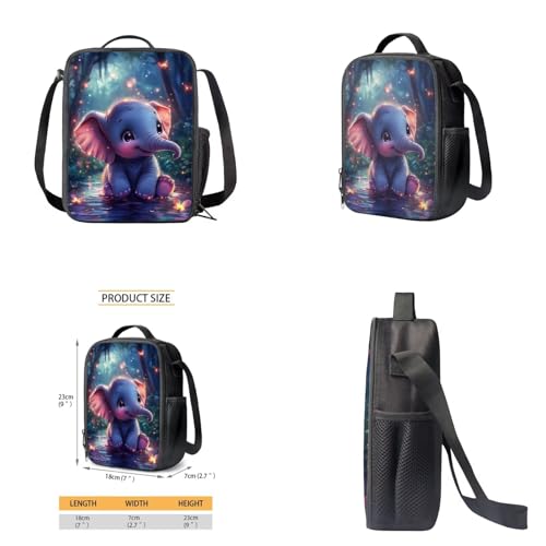 Cute Elephant Backpack for Kids Girls Backpack with Lunch Box Water Bottle Holder with Strap and Soft Pencil Case 4PCS Set Elementary Bookbag with Front Pocket 17 inch Sturdy School Bag - color: Little Elephant