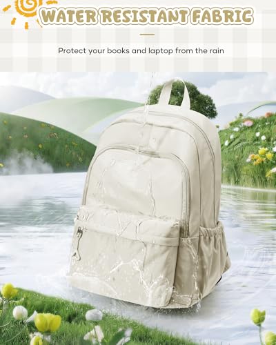 winspansy Backpack for School Teenage Girls Boys,Waterproof Lightweight School Bags Travel Daypack Simple Cute College Backpack Rucksack for Women Men fit 14 Inch Laptop,Beige - color: A1-beige