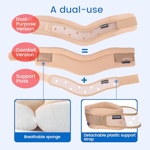 Velpeau Neck Brace for Neck Pain and Support - Soft Cervical Collar for Sleeping, Snoozing, Sleeping Upright, Anti-Snoring, Sleep Apnea for Women & Men (Khaki, Dual-purpose Version, M: 11.5-14"/3″) - size: Medium (Pack of 1), style: Dual-purpose Version-K