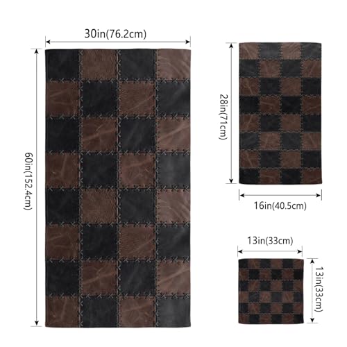 Black Brown Checkered Bath Towels Set of 3 for Bathroom,Soft Absorbent Shower Beach Hand Face Hair Yoga Workout Gym Towel Dish Wahcloth,Modern Farmhouse Plaid Wooden Quick Dry Bath Towels+Set - color: Brown, Bronze, Black