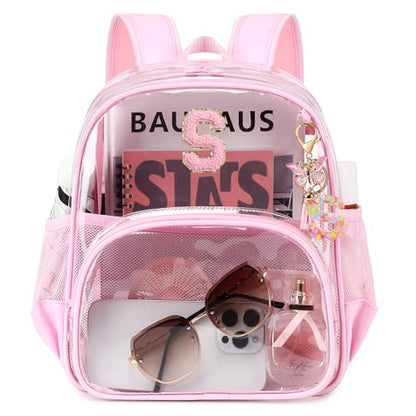 PIG PIG GIRL Clear Backpacks for Stadium Events Approved 12×6×12 Clear Bookbag for Women Mini Transparent Letter Back Pack, Pink, Letter-S - color: Pink, style: S