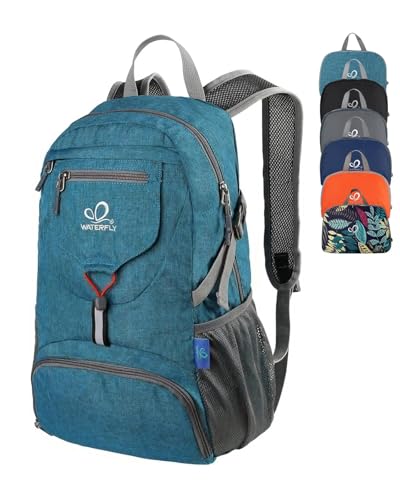 WATERFLY Small Lightweight Packable Backpack: 20l Ultra Light Foldable Travel Hiking Camping Daypack Day Pack for Man Woman - color: A-teal Blue