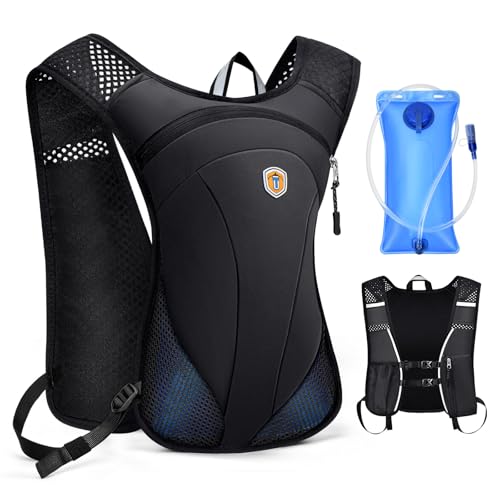 Hydration Backpack with 2L Water Bladder Bag, Lightweight and Breathable Running Vest for Men, Adjustable Chest Straps Water Pack for Cycling Hiking Climbing Outdoor - color: Black