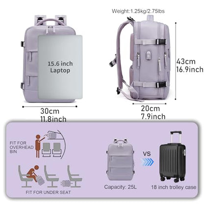 Somago Travel Unisex Backpack Carry On Casual Daypacks Rucksack Backpack Anti Theft for 15.6 Inch Laptop Business with Shoe Compartment Dry Wet Pocket USB Charger Port (Purple) - color: Purple