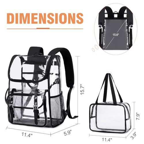 DIGOBAY Clear Backpack with Lunch Bag Set, Leather Clear Backpack Heavy Duty Thick PVC Bookbag Large See Through Transparent Backpacks with Support Pad for Women Men College Work Black - color: Black