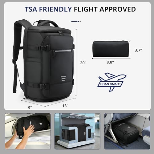 Flight Approved Travel Backpack for Men Women Large Lightweight Carry-on Laptop Backpack 30L Business Backpack Water-Resistant Rucksack Fits 17.3 inch Laptop for College Work Travel with a Small Bag
