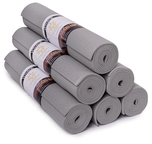 Voyage Yoga Mat, 6 Pack, 72" x 24" Professional Studio and Gym Bulk Yoga Mats, 5mm Thick, Durable, Anti-Tear, Non Slip Fitness and Exercise Mats - color: Cool Gray