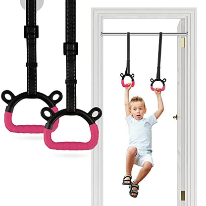 EXQ Home Kids Gymnastic Rings Pull up Rings for Chlidren Exercise,Indoor Gym Ring,Kids Gymnastics Rings with Adjustable Straps,Load Bearing 220lb(NO Bar) - color: Red