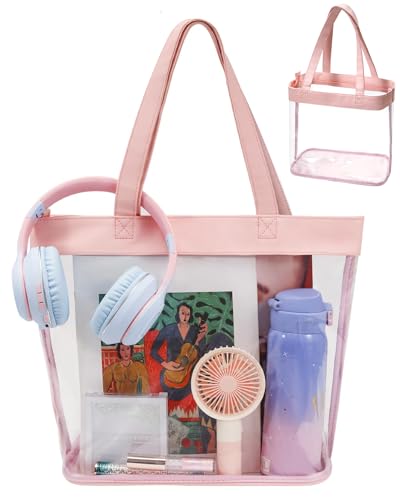 Clear Tote Bag Stadium Approved 12x6x12 12x12x6 Clear Bag for Stadium Events 12 x6 x12 Transparent Purse 12 x 6 x 12 - color: Cute Pink