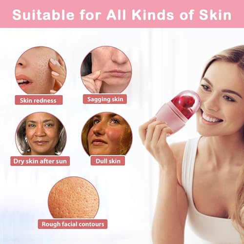 XHJRI Ice Face Roller Massager,Ice Cube Roller for Face, Eyes and Neck Naturally Conditioning and Skin Care,De-Puff Eye Bags,Reduce Migraine Pain,Reusable Massage Silicone Ice Mold (New Pink White) - color: New Pink White