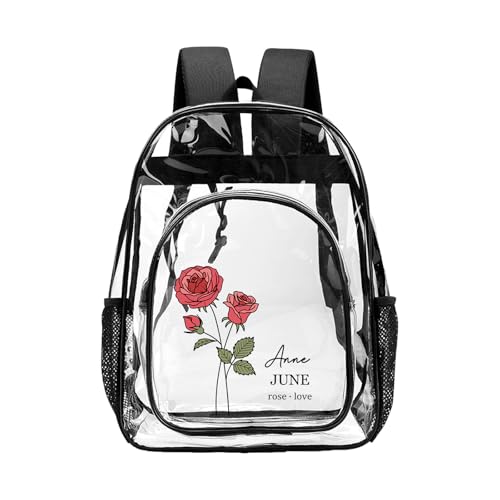 Personalized Clear Backpack for Girls, Custom PVC Heavy Duty Transparent Backpack with Reinforced Strap for School Workplace, Waterproof Clear Book Bag for Kid Adult - color: D-clear Backpack