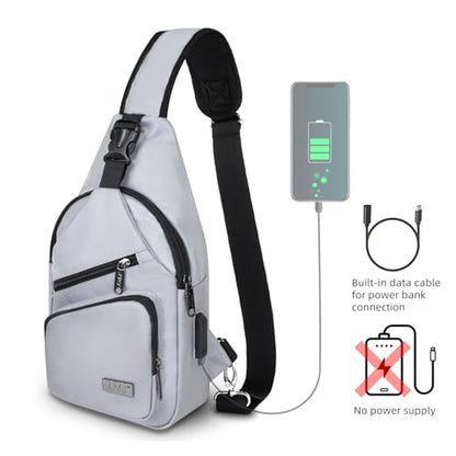 AMJ Crossbody Sling Bag Men Women, Casual Shoulder Backpack, Chest Daypack Satchel for Hiking Travel - color: White Gray, size: Small