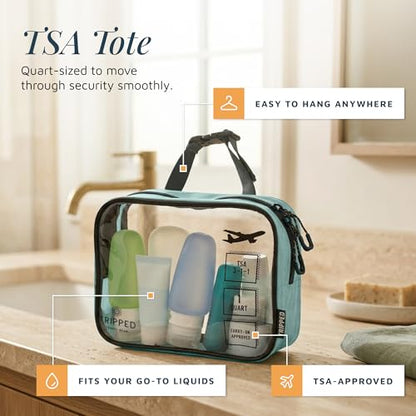 Toiletry Bag Kit 3 Piece Set: Hanging Travel Toiletry Bag + 311 TSA Cosmetic Liquid Bag + Accessory Organizer Pouch - color: Dusty Teal Makeup