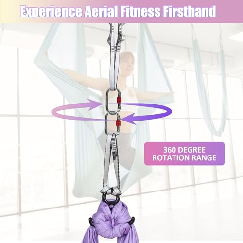 Aerial Silks Kit & Aerial Yoga Hammock - 11Yd Premium Fabric with Hardware - Easy Setup for Flying Yoga, Aerial Swing & Fitness - Supports Up to 14ft Rigging - color: Lavender