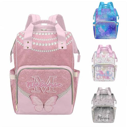 MyPupSocks Custom Butterfly Diaper Bag Backpack for Mom Daughter Granddaughter - Personalized Nappy Mommy Bag Backpack Diaper Bag in Pink with Name - color: Style 8
