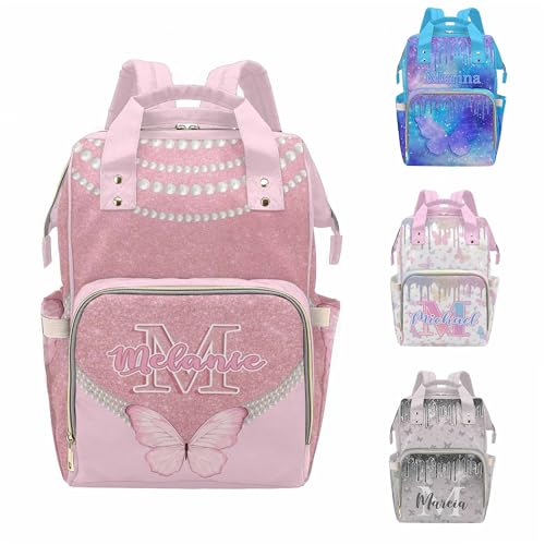 MyPupSocks Custom Butterfly Diaper Bag Backpack for Mom Daughter Granddaughter - Personalized Nappy Mommy Bag Backpack Diaper Bag in Pink with Name - color: Style 8