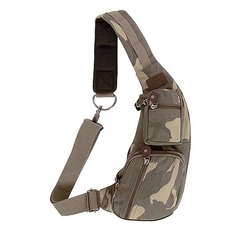Rothco Vintage Canvas Crossbody Sling Bag – Compact Travel Shoulder Backpack 2L Storage - color: Woodland Camo