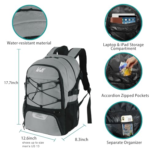 WOLT Basketball Backpack Large Sports Bag with Separate Ball Holder & Shoes Compartment, Best for Basketball, Soccer,Gym - color: LightGrey
