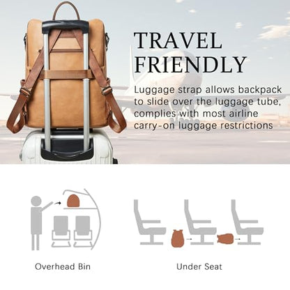 Shrrie Vegan Leather Laptop Backpack for Women 15.6 inch Work Backpack Fashion Travel Backpack Purse for Business College - color: 1 Camel With Brown