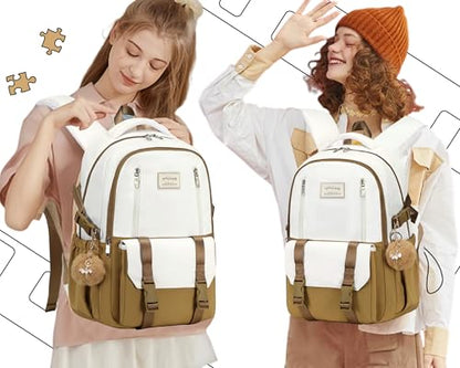 Caoroky knight Travel Laptop Backpack for Women Girls Elementary High School Bag College Backpacks Waterproof Daypack Large Bookbags Purse for Teens Students Computer Bags 15.6 Inch-Brown - color: Brown