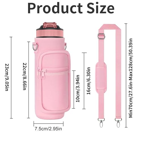 Water Bottle Holder with Strap, Insulated Crossbody Sling Bag, Carrier with Phone Pocket for Walking Hiking Camping Fishing - color: Pink 06, size: 32oz Long