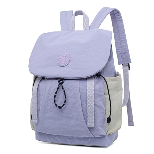 Women's Lightweight Backpack Purse, Water Resistant Nylon Casual Travel Backpack with Multiple Pockets, Fashion Daypack for Work, Shopping, Hiking, Travel & Daily Use (Lavender-Cream, Small) - color: Lavender-cream