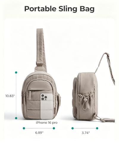 BAGSMART Small Sling Bag for Women, Puffer Crossbody Bag Purses Hobo Handbag Fanny Packs for Travel Hiking - color: Grey