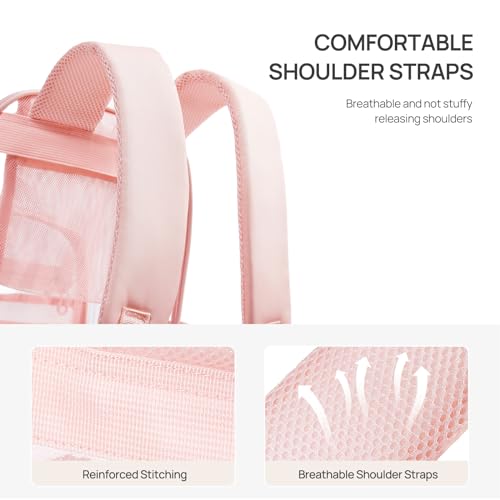 Telena Clear Backpack with Multi-pockets, Heavy Duty TPU Transparent Bag with Reinforced Straps, Large See Through Bookbag for College, Work - Pink - color: 1-pink