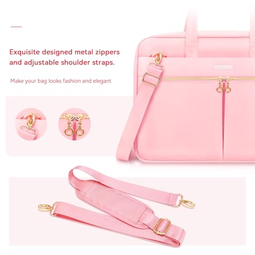 Ferkurn Laptop Bag Case Women Men Computer Bag Compatible with MacBook/HP/LG/Dell, Shoulder Strap Slim Carrying Messenger Briefcase, Pink, 14 Inch - color: Pink, size: 14 inch