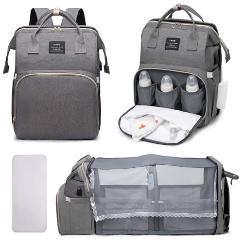 Multifunctional Baby Diaper Bag Backpack with Changing Station Baby Bag for Moms, Dads, Shower Gifts for Newborn Essentials (Diaper Bag Grey) - color: Diaper Bag Grey