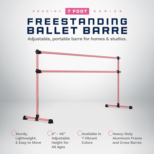 VITA Barre Portable Freestanding Double Ballet Barre, Prodigy, Aluminum | Adjustable Height, USA Made, Home or Gym Exercise Equipment for Kids & Adults | Dance, Fitness, Pilates - color: Light Pink, style: 7 Ft