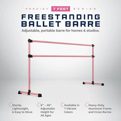 VITA Barre Portable Freestanding Double Ballet Barre, Prodigy, Aluminum | Adjustable Height, USA Made, Home or Gym Exercise Equipment for Kids & Adults | Dance, Fitness, Pilates - color: Light Pink, style: 7 Ft